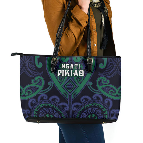 Aotearoa Ngati Pikiao Leather Tote Bag Maori Tribal Pattern