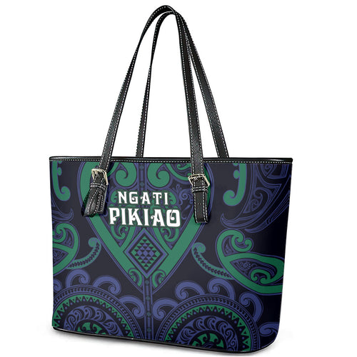 Aotearoa Ngati Pikiao Leather Tote Bag Maori Tribal Pattern