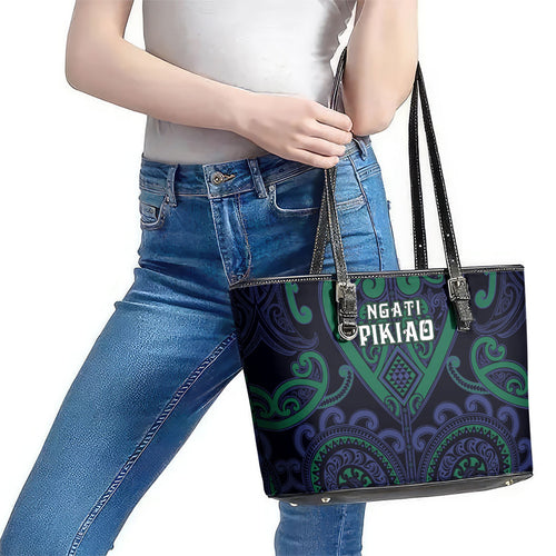Aotearoa Ngati Pikiao Leather Tote Bag Maori Tribal Pattern