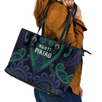 Aotearoa Ngati Pikiao Leather Tote Bag Maori Tribal Pattern