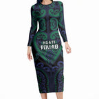 Custom Aotearoa Ngati Pikiao Long Sleeve Bodycon Dress Maori Tribal Pattern