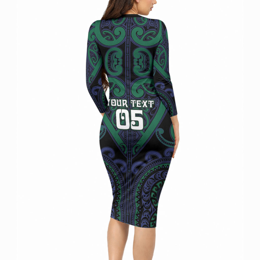 Custom Aotearoa Ngati Pikiao Long Sleeve Bodycon Dress Maori Tribal Pattern