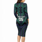 Custom Aotearoa Ngati Pikiao Long Sleeve Bodycon Dress Maori Tribal Pattern