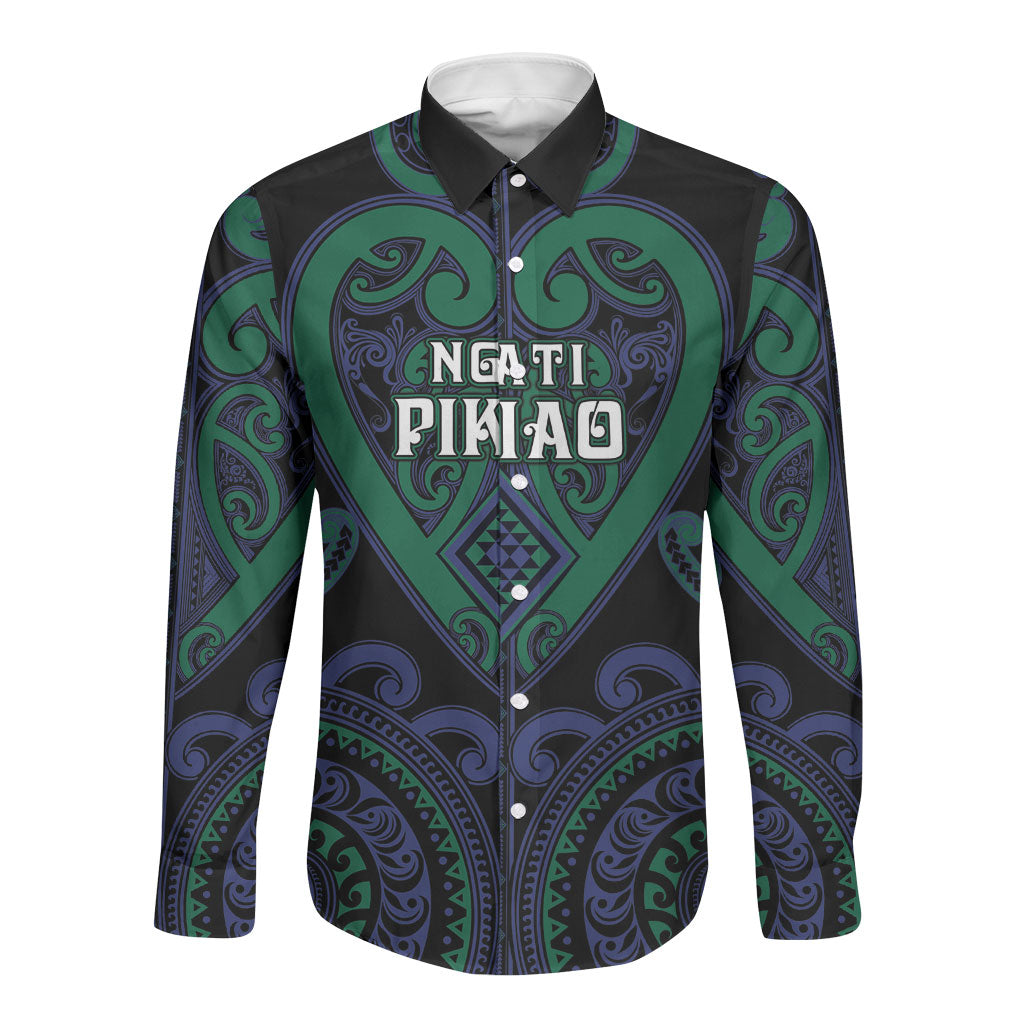 Custom Aotearoa Ngati Pikiao Long Sleeve Button Shirt Maori Tribal Pattern