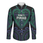 Custom Aotearoa Ngati Pikiao Long Sleeve Button Shirt Maori Tribal Pattern