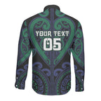 Custom Aotearoa Ngati Pikiao Long Sleeve Button Shirt Maori Tribal Pattern