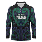 Custom Aotearoa Ngati Pikiao Long Sleeve Polo Shirt Maori Tribal Pattern