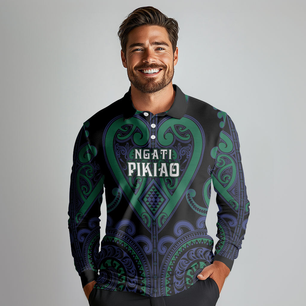 Custom Aotearoa Ngati Pikiao Long Sleeve Polo Shirt Maori Tribal Pattern