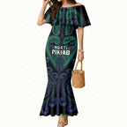 Custom Aotearoa Ngati Pikiao Mermaid Dress Maori Tribal Pattern