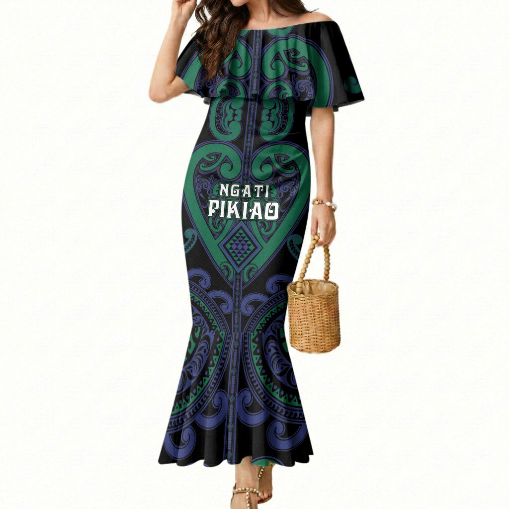 Custom Aotearoa Ngati Pikiao Mermaid Dress Maori Tribal Pattern