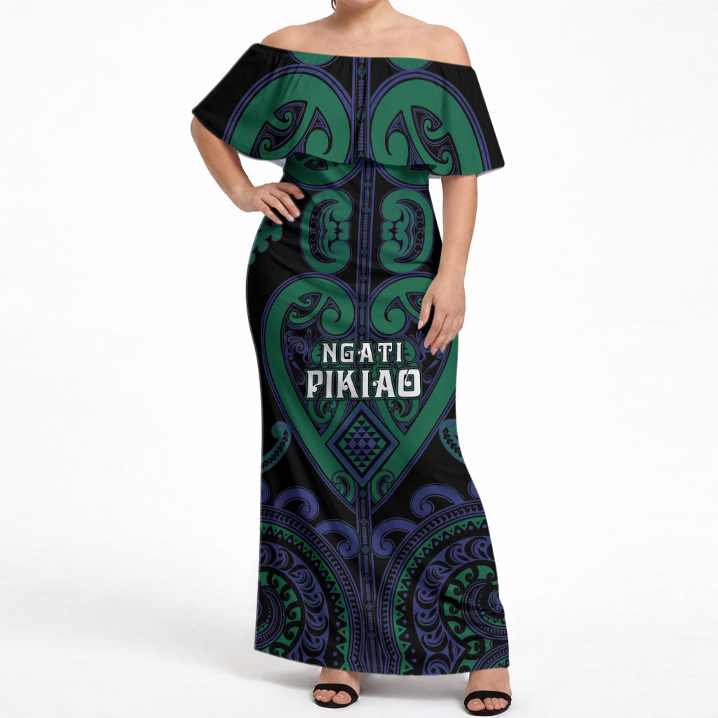 Custom Aotearoa Ngati Pikiao Off Shoulder Maxi Dress Maori Tribal Pattern