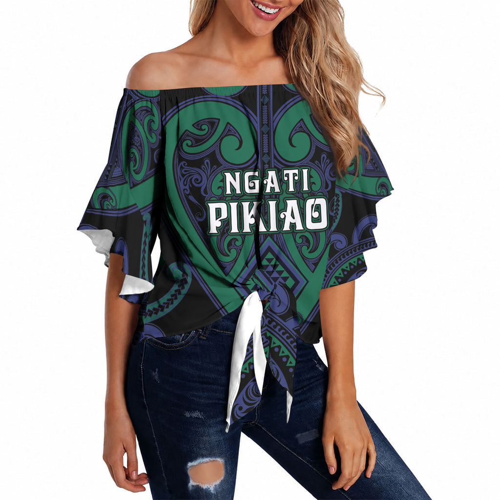 Custom Aotearoa Ngati Pikiao Off Shoulder Wrap Waist Top Maori Tribal Pattern