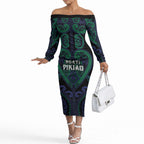 Custom Aotearoa Ngati Pikiao Off The Shoulder Long Sleeve Dress Maori Tribal Pattern