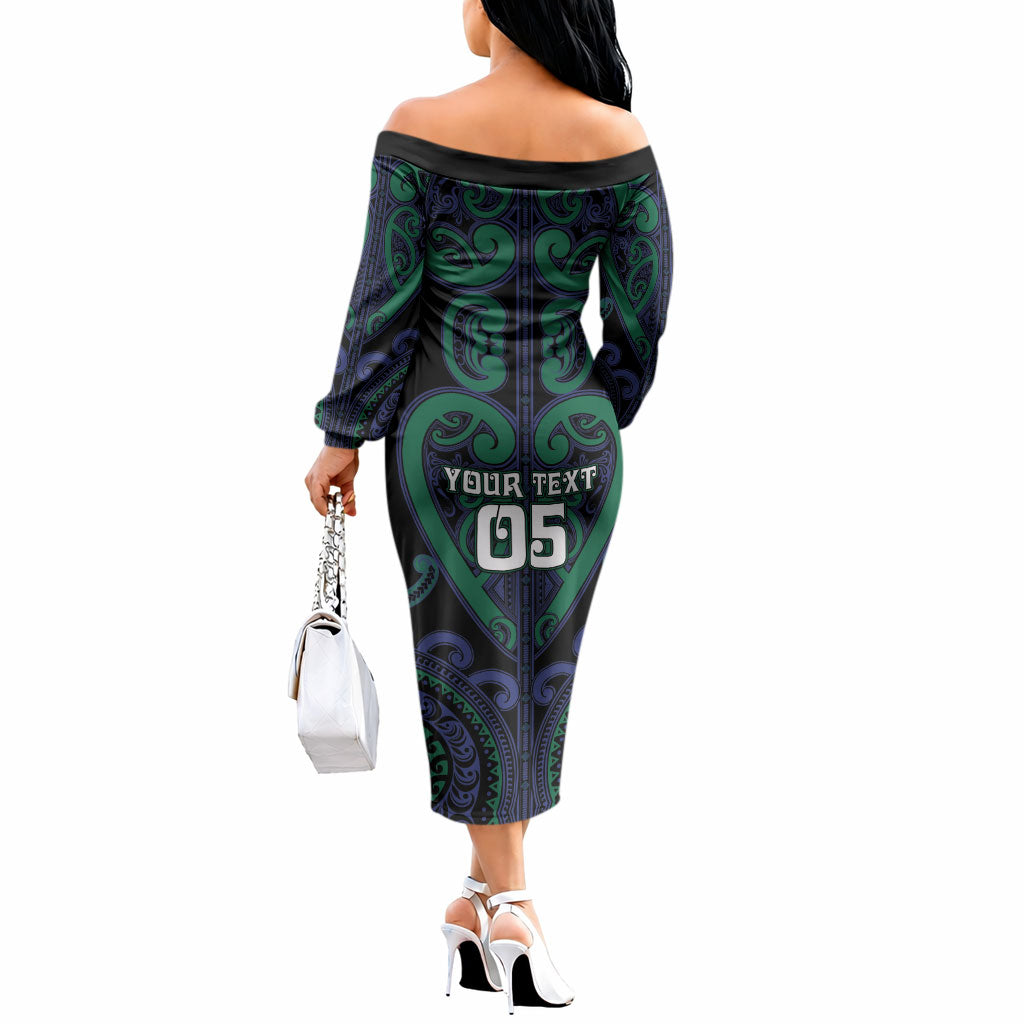 Custom Aotearoa Ngati Pikiao Off The Shoulder Long Sleeve Dress Maori Tribal Pattern
