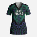 Custom Aotearoa Ngati Pikiao Scrub Top Maori Tribal Pattern