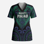 Custom Aotearoa Ngati Pikiao Scrub Top Maori Tribal Pattern