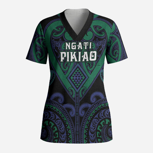 Custom Aotearoa Ngati Pikiao Scrub Top Maori Tribal Pattern