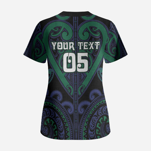 Custom Aotearoa Ngati Pikiao Scrub Top Maori Tribal Pattern