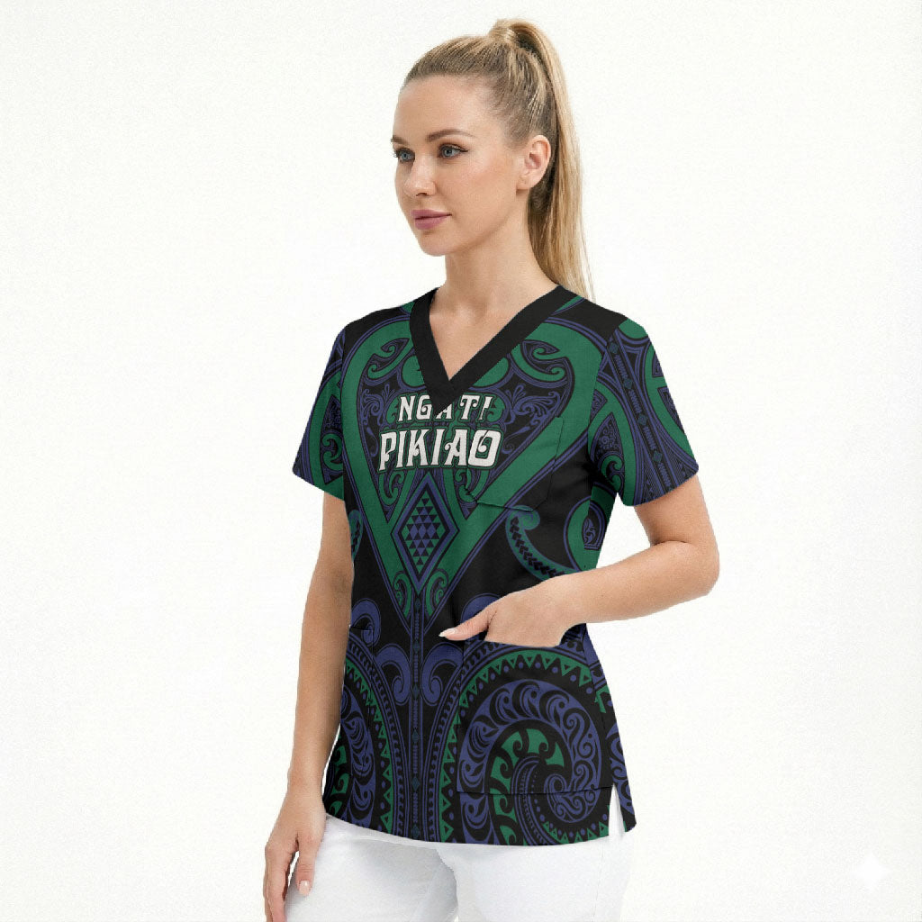 Custom Aotearoa Ngati Pikiao Scrub Top Maori Tribal Pattern