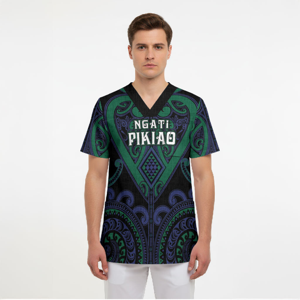 Custom Aotearoa Ngati Pikiao Scrub Top Maori Tribal Pattern