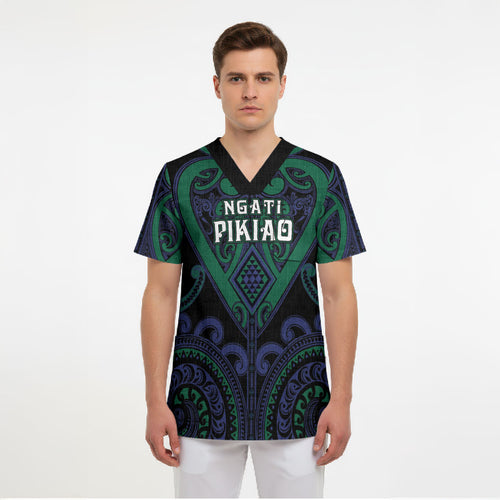 Custom Aotearoa Ngati Pikiao Scrub Top Maori Tribal Pattern