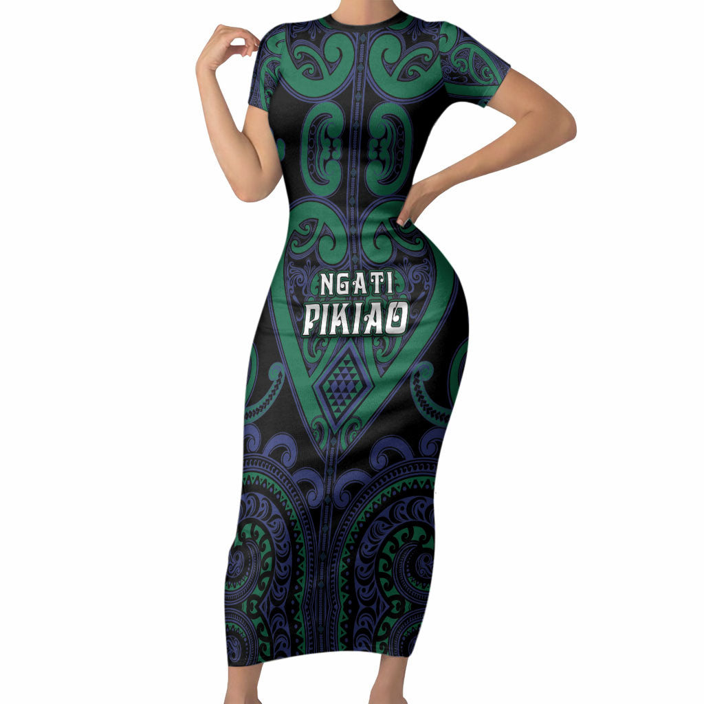 Custom Aotearoa Ngati Pikiao Short Sleeve Bodycon Dress Maori Tribal Pattern