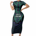 Custom Aotearoa Ngati Pikiao Short Sleeve Bodycon Dress Maori Tribal Pattern