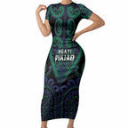 Custom Aotearoa Ngati Pikiao Short Sleeve Bodycon Dress Maori Tribal Pattern