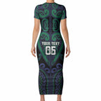 Custom Aotearoa Ngati Pikiao Short Sleeve Bodycon Dress Maori Tribal Pattern
