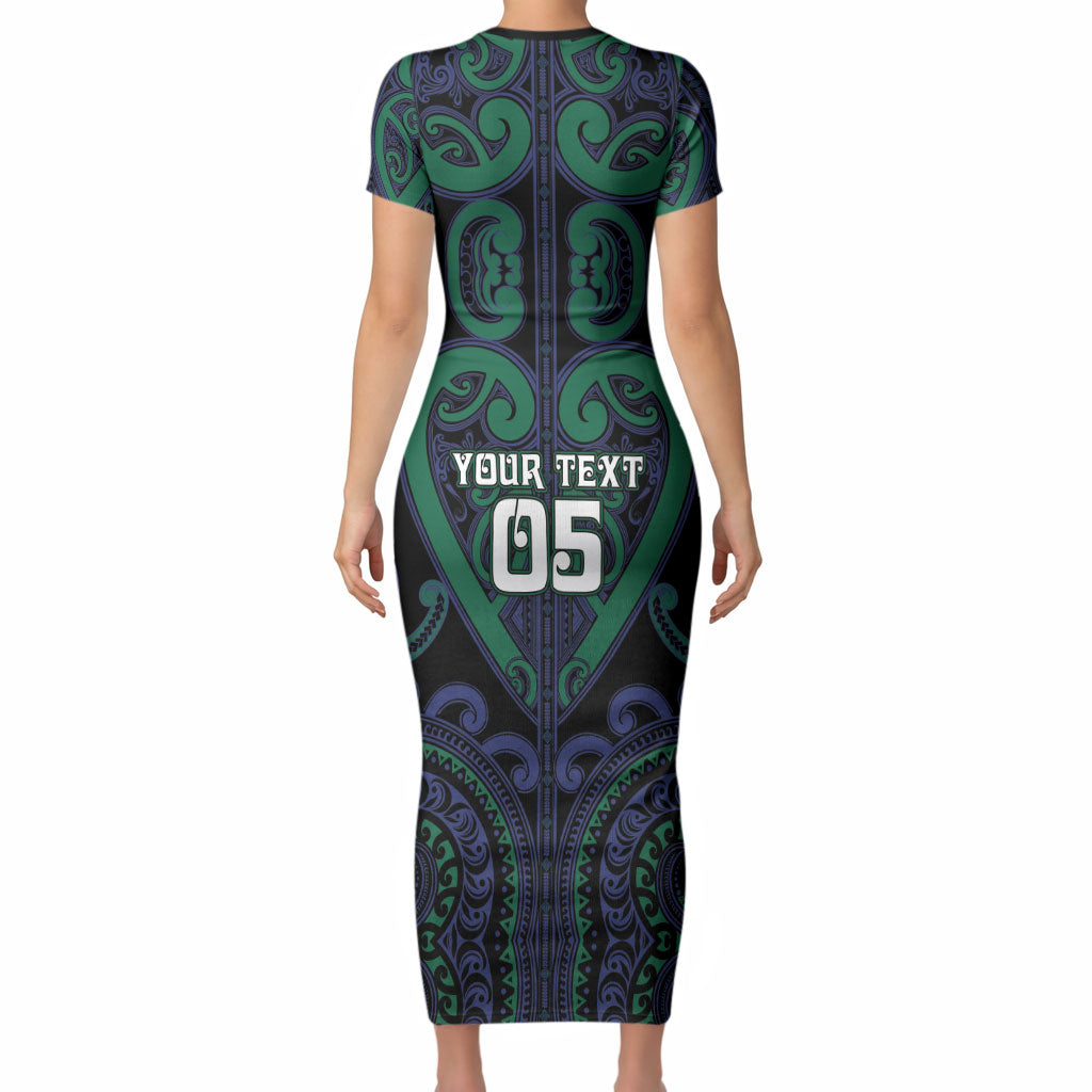 Custom Aotearoa Ngati Pikiao Short Sleeve Bodycon Dress Maori Tribal Pattern