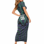 Custom Aotearoa Ngati Pikiao Short Sleeve Bodycon Dress Maori Tribal Pattern