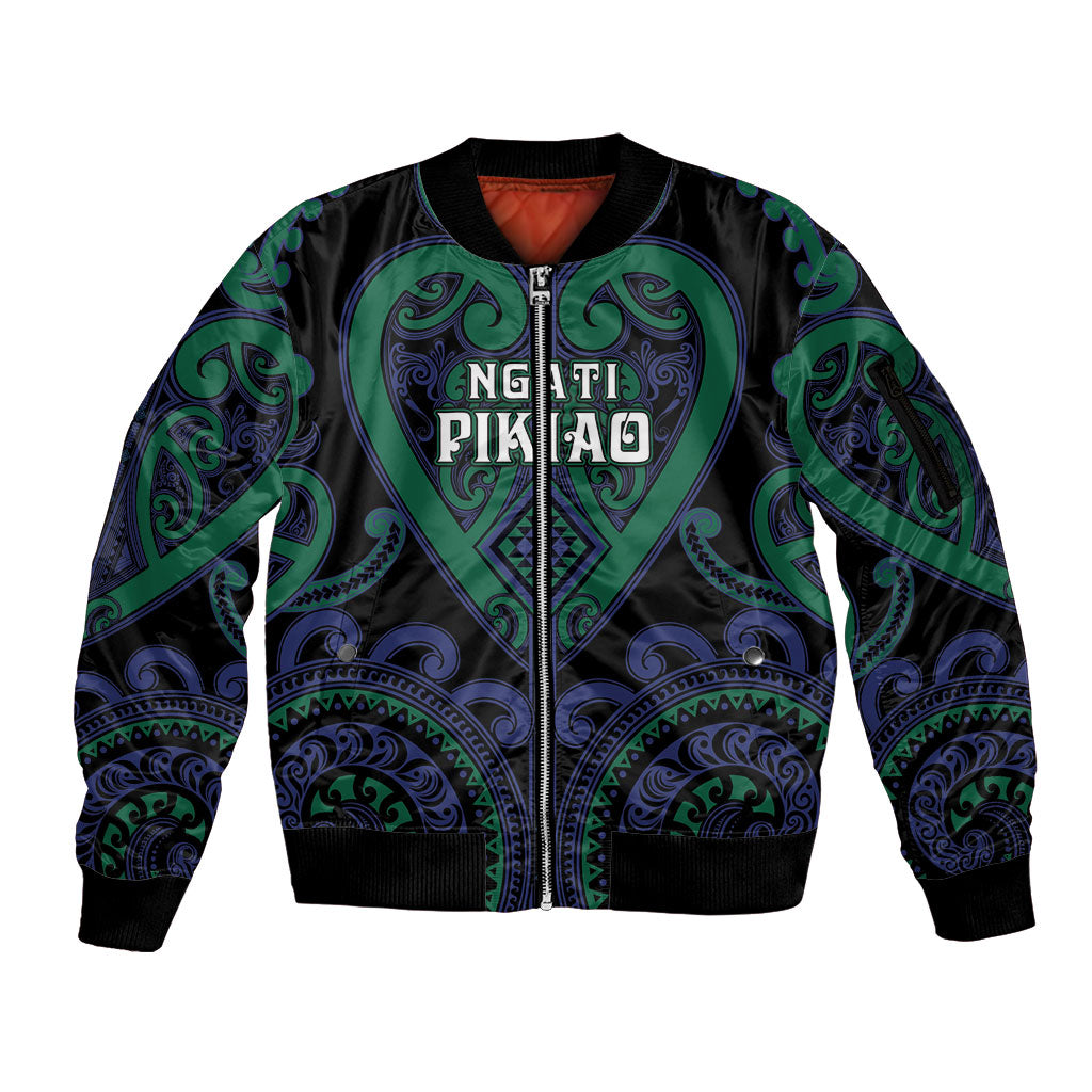 Custom Aotearoa Ngati Pikiao Sleeve Zip Bomber Jacket Maori Tribal Pattern
