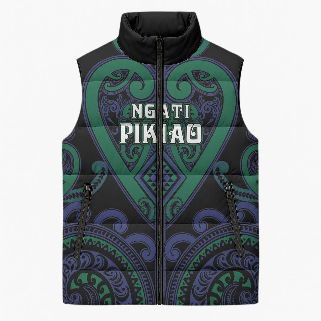 Custom Aotearoa Ngati Pikiao Sleeveless Puffer Jacket Maori Tribal Pattern