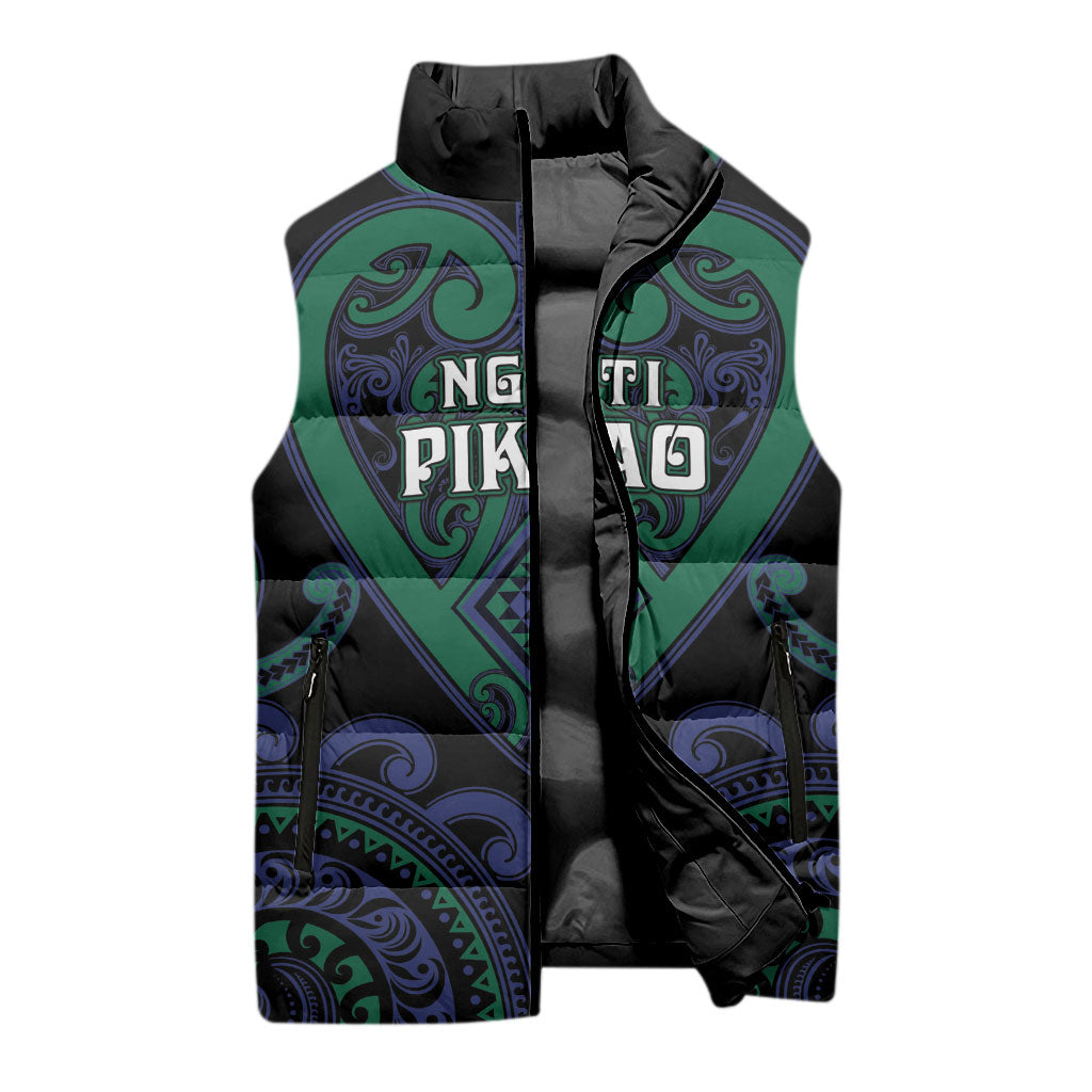 Custom Aotearoa Ngati Pikiao Sleeveless Puffer Jacket Maori Tribal Pattern