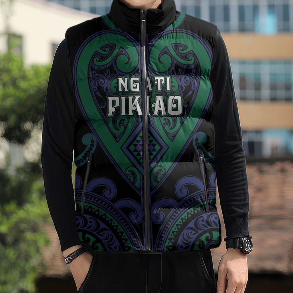 Custom Aotearoa Ngati Pikiao Sleeveless Puffer Jacket Maori Tribal Pattern