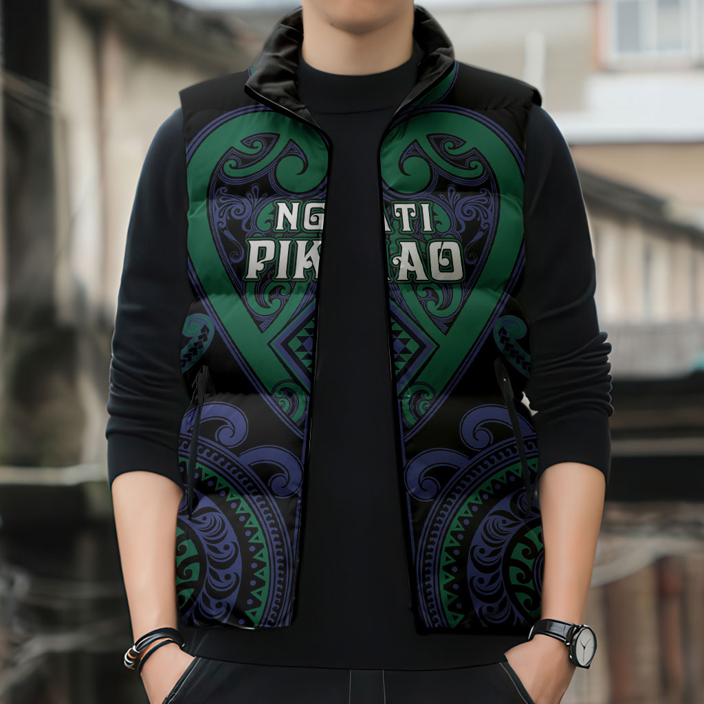 Custom Aotearoa Ngati Pikiao Sleeveless Puffer Jacket Maori Tribal Pattern