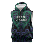 Custom Aotearoa Ngati Pikiao Sleeveless Zip Hoodie Maori Tribal Pattern