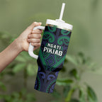 Custom Aotearoa Ngati Pikiao Tumbler With Handle Maori Tribal Pattern