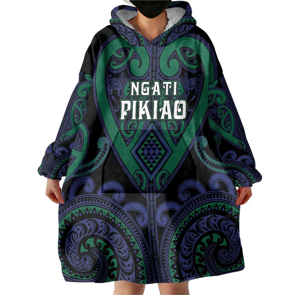 Custom Aotearoa Ngati Pikiao Wearable Blanket Hoodie Maori Tribal Pattern