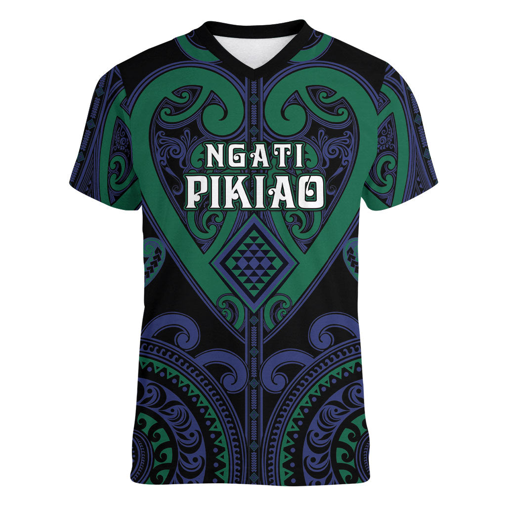 Custom Aotearoa Ngati Pikiao Women V-Neck T-Shirt Maori Tribal Pattern
