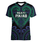 Custom Aotearoa Ngati Pikiao Women V-Neck T-Shirt Maori Tribal Pattern