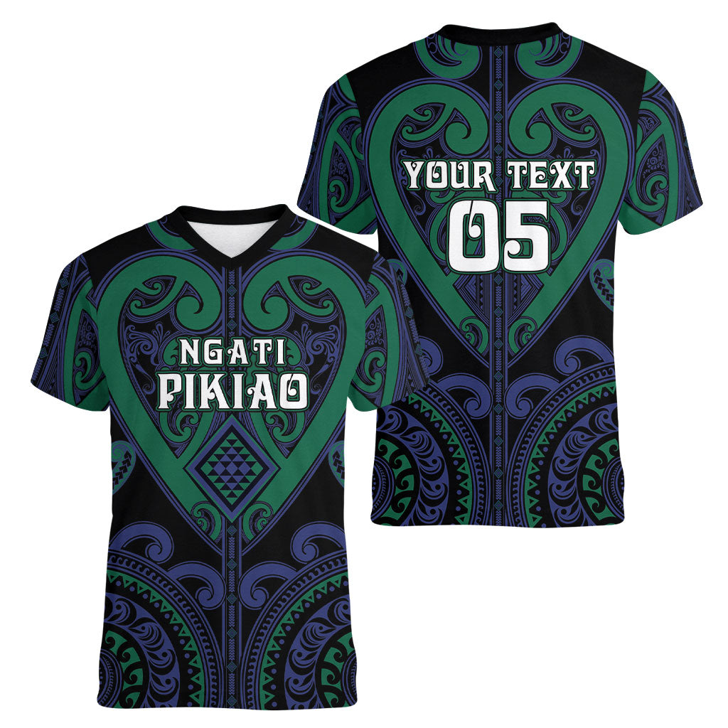 Custom Aotearoa Ngati Pikiao Women V-Neck T-Shirt Maori Tribal Pattern