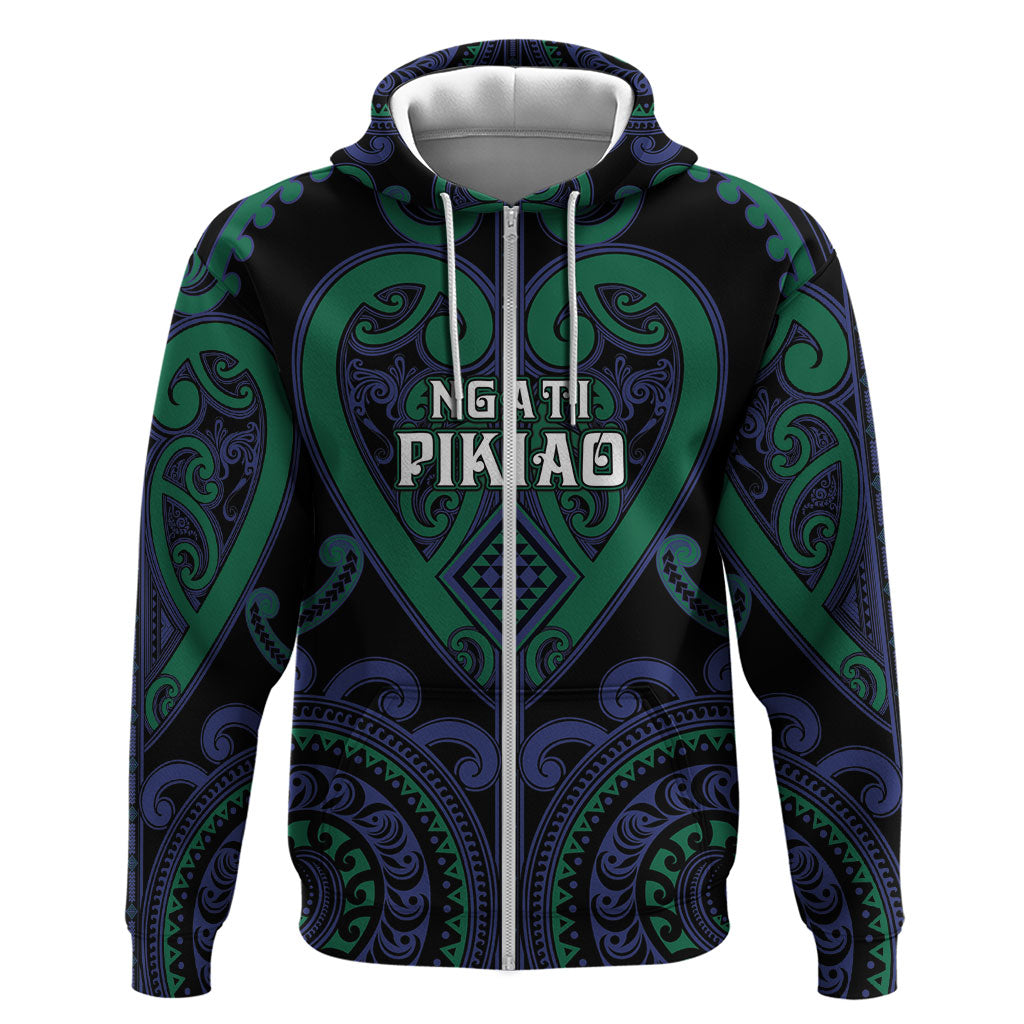 Custom Aotearoa Ngati Pikiao Zip Hoodie Maori Tribal Pattern