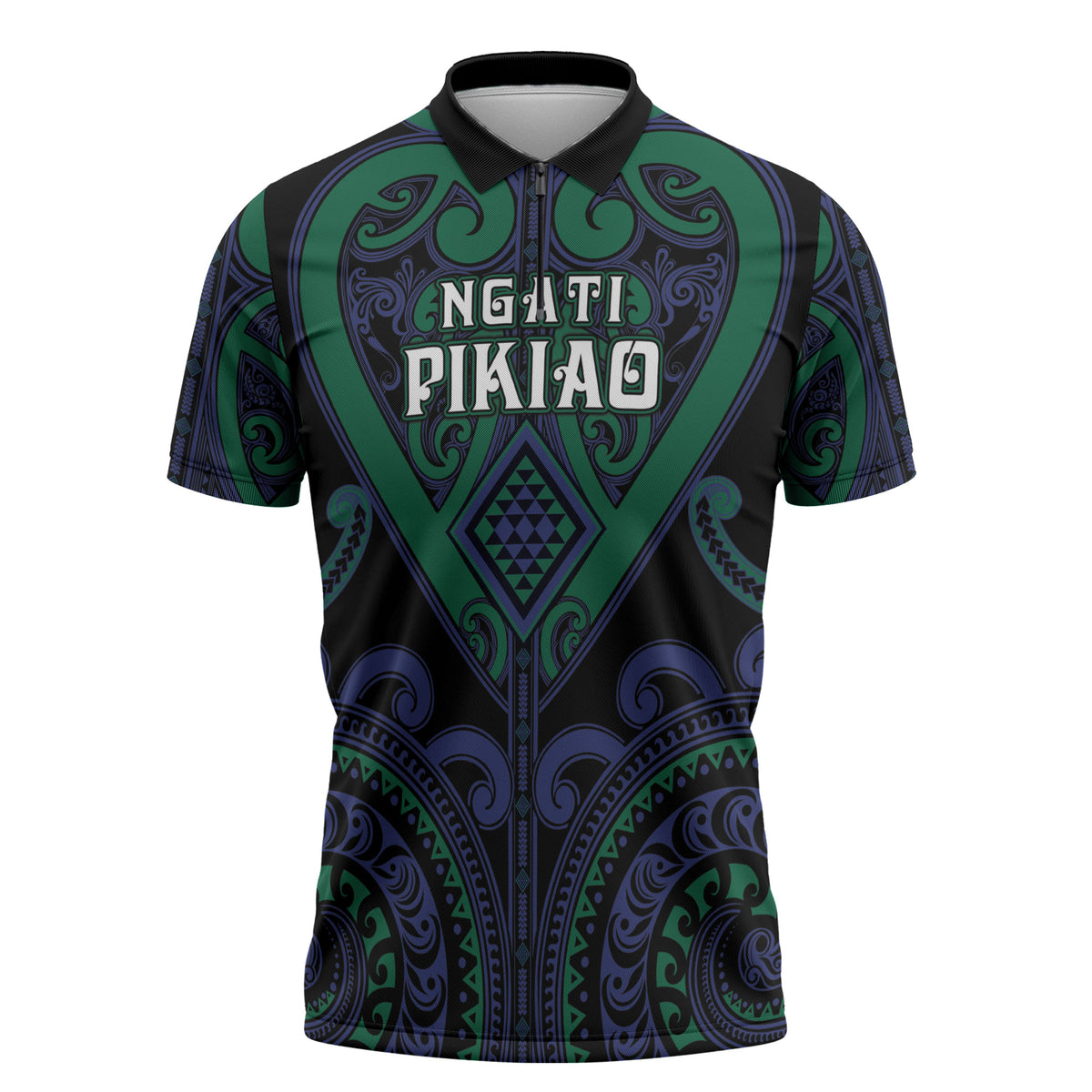 Custom Aotearoa Ngati Pikiao Zipper Polo Shirt Maori Tribal Pattern