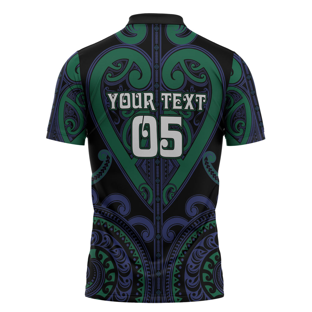 Custom Aotearoa Ngati Pikiao Zipper Polo Shirt Maori Tribal Pattern