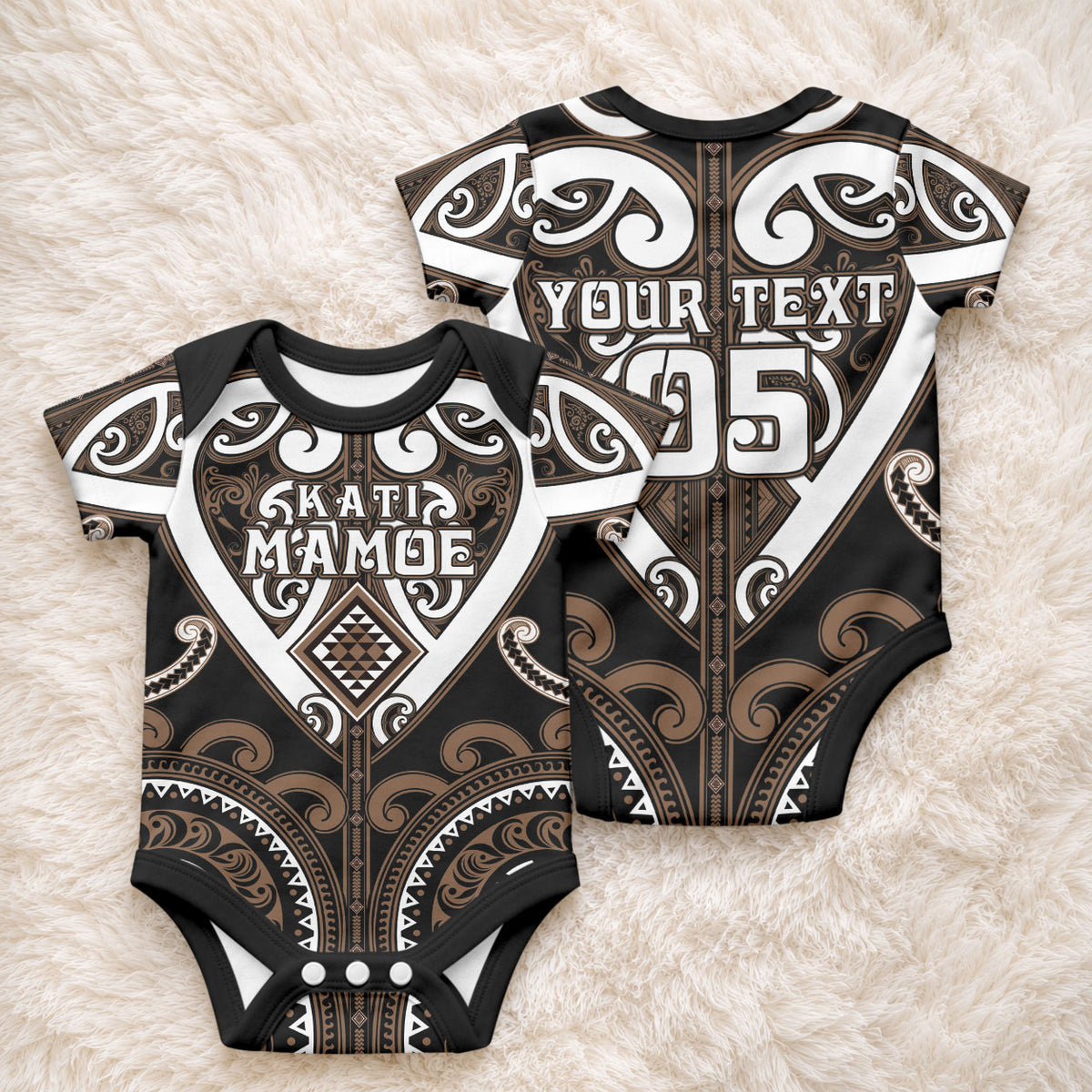 Custom Aotearoa Kati Mamoe Baby Onesie Maori Tribal Pattern