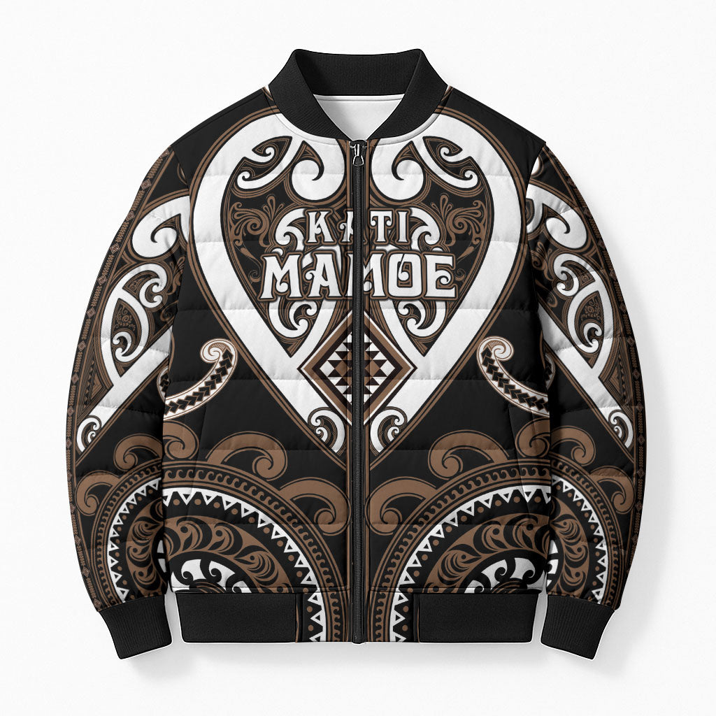 Custom Aotearoa Kati Mamoe Bomber Puffer Jacket Maori Tribal Pattern