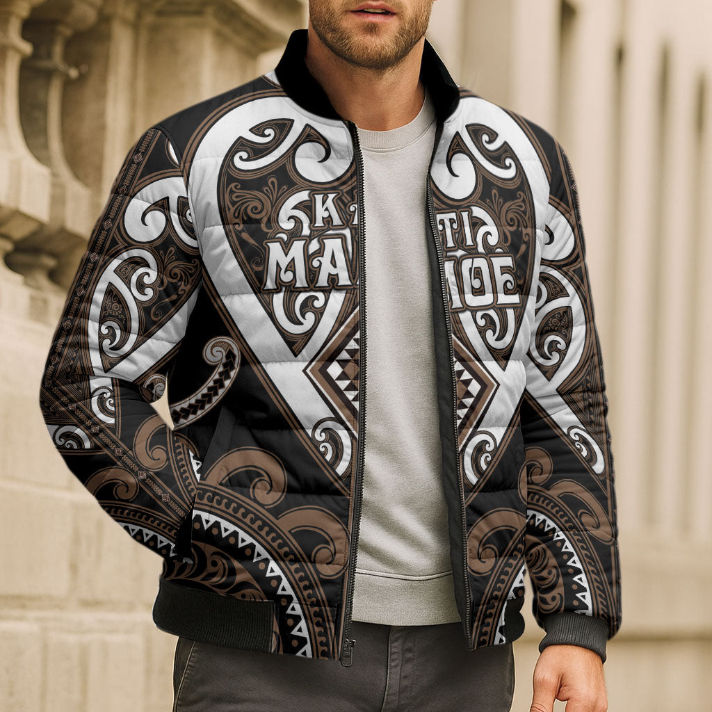 Custom Aotearoa Kati Mamoe Bomber Puffer Jacket Maori Tribal Pattern