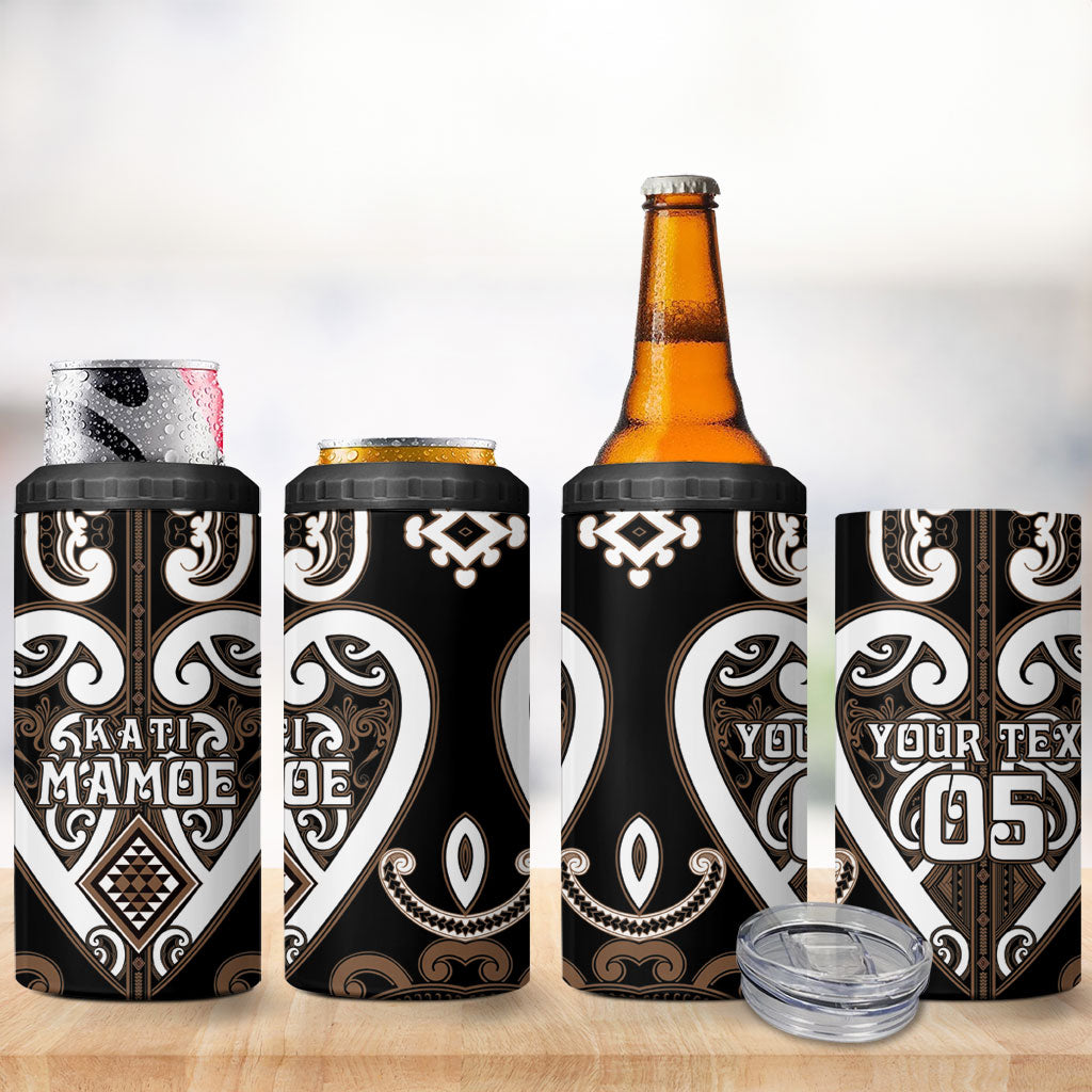 Custom Aotearoa Kati Mamoe 4 in 1 Can Cooler Tumbler Maori Tribal Pattern