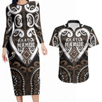 Custom Aotearoa Kati Mamoe Couples Matching Long Sleeve Bodycon Dress and Hawaiian Shirt Maori Tribal Pattern